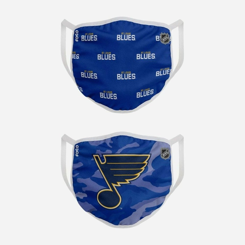 St Louis Blues Face Mask Washable Reusable 2 Pack Adj Official by Foco NEW